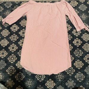 Easter dress 🐣 Pink Striped Off-Shoulder Dress